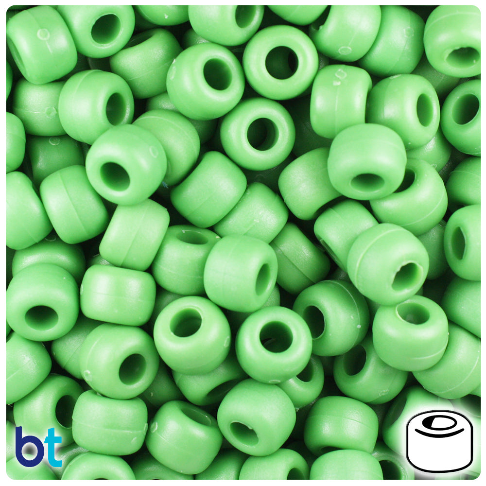 Pea Green Matte 9mm Barrel Pony Beads (500pcs)