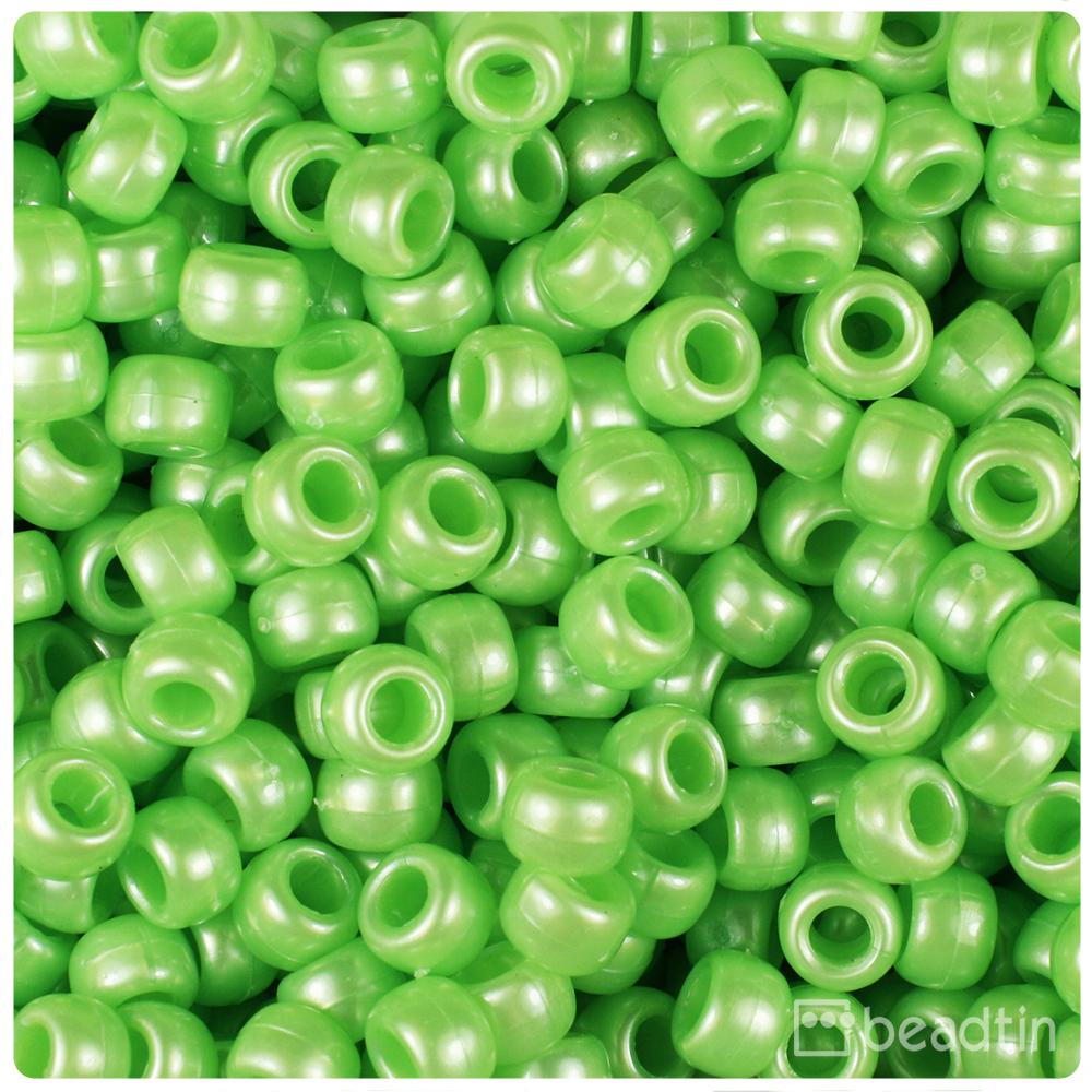Lime Pearl 9mm Barrel Pony Beads (100pcs)