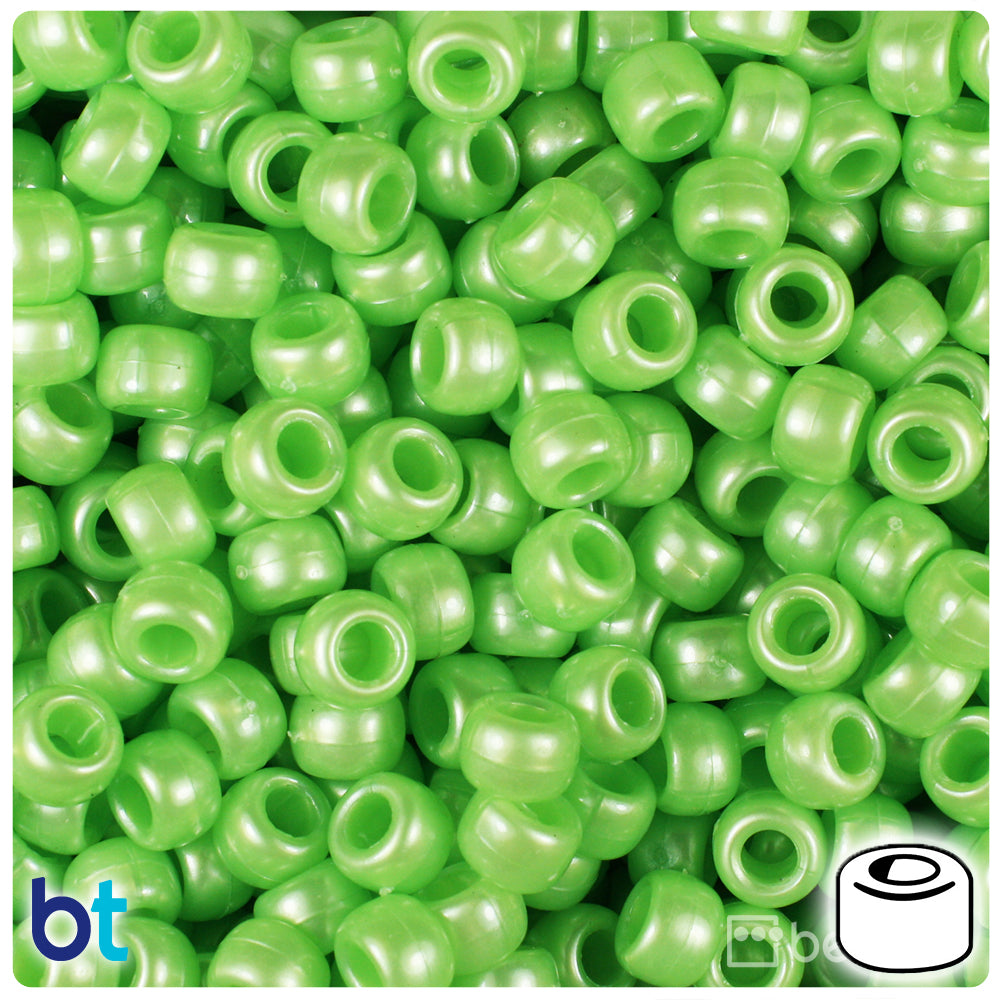 Lime Pearl 9mm Barrel Pony Beads (500pcs)