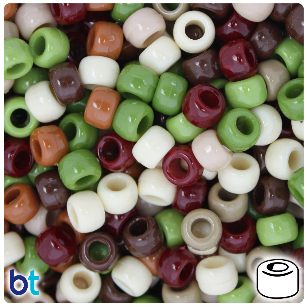 Camouflage Mix Opaque 9mm Barrel Pony Beads (500pcs)