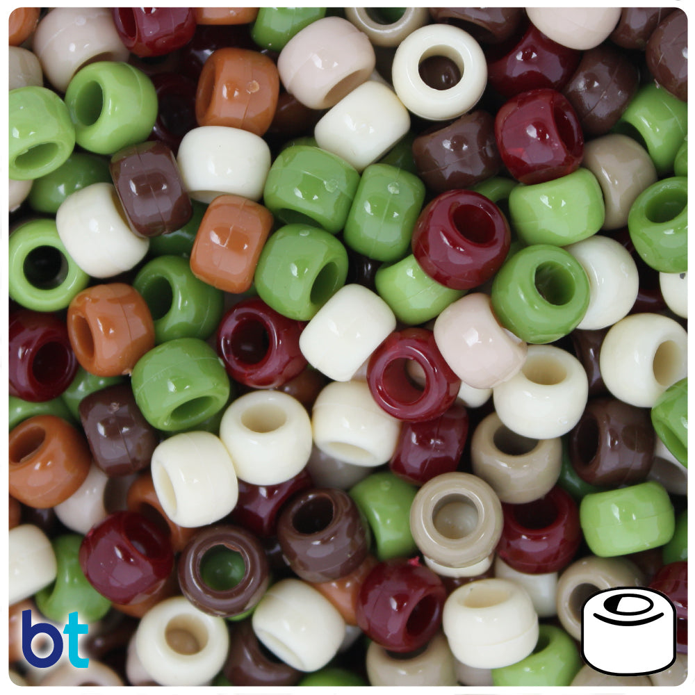 Camouflage Mix Opaque 9mm Barrel Pony Beads (100pcs)