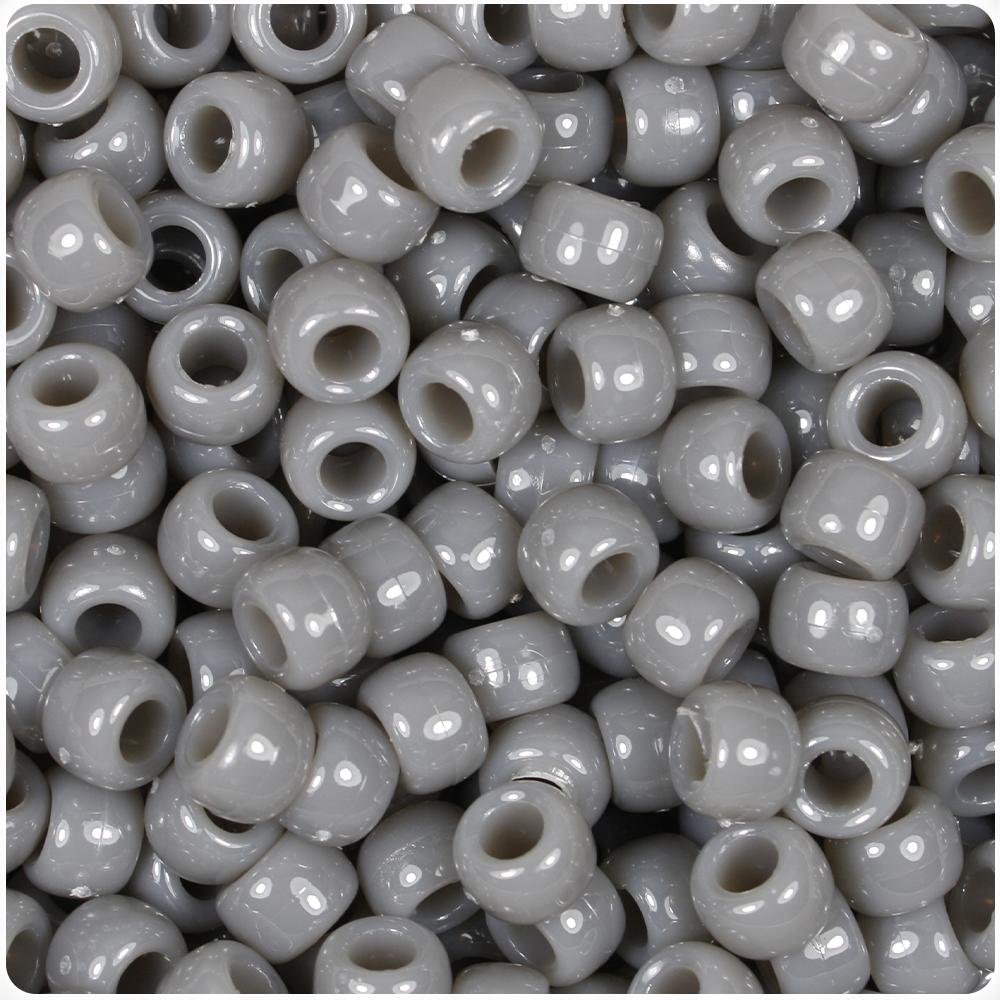 Milky Grey Opaque 9mm Barrel Pony Beads (100pcs)