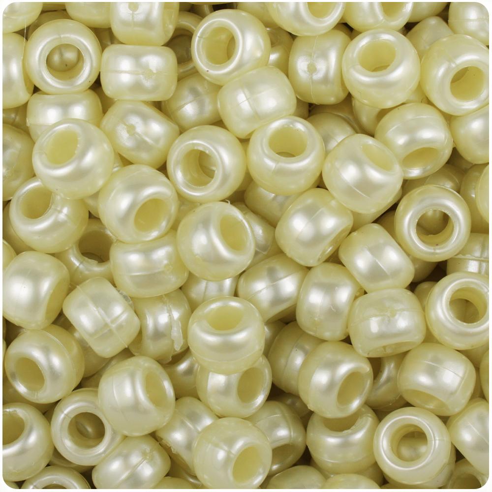 Light Yellow Pearl 9mm Barrel Pony Beads (100pcs)
