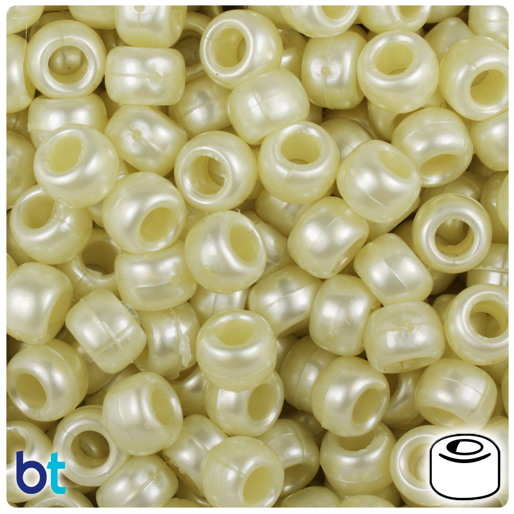 Light Yellow Pearl 9mm Barrel Pony Beads (500pcs)