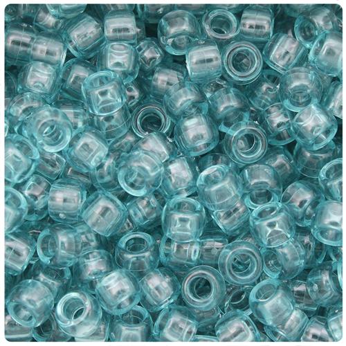 Light Teal Transparent 9mm Barrel Pony Beads (100pcs)