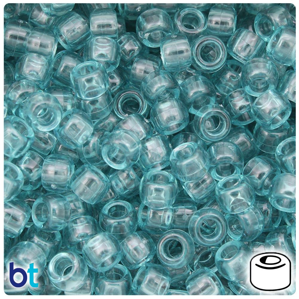 Light Teal Transparent 9mm Barrel Pony Beads (500pcs)