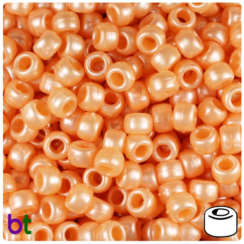 Apricot Pearl 9mm Barrel Pony Beads (100pcs)