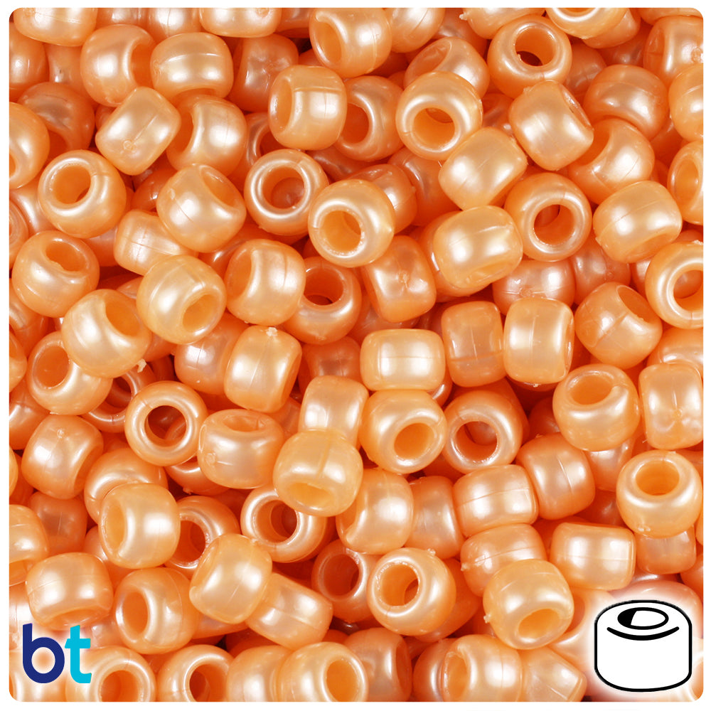 Apricot Pearl 9mm Barrel Pony Beads (500pcs)