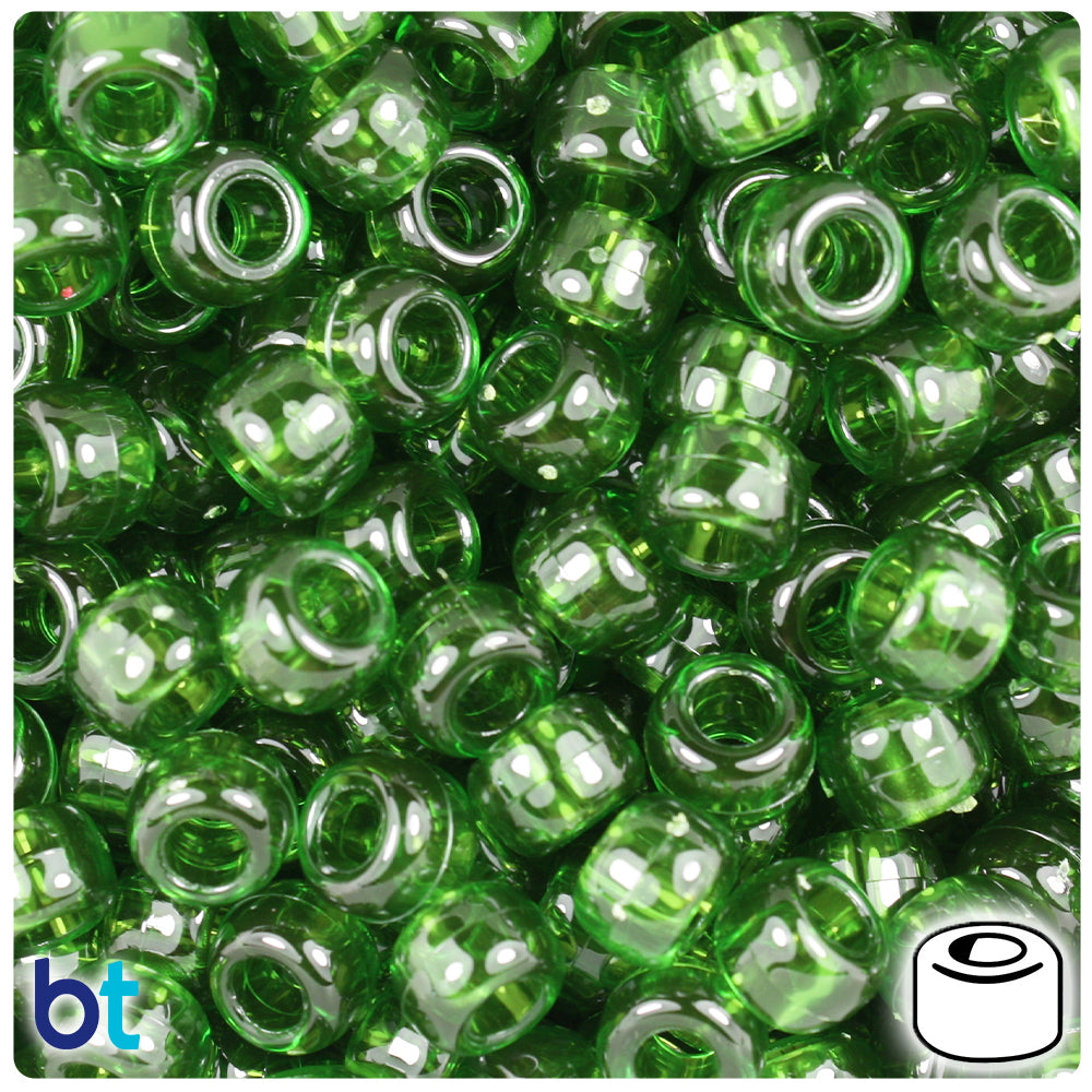 Dark Peridot Transparent 9mm Barrel Pony Beads (500pcs)