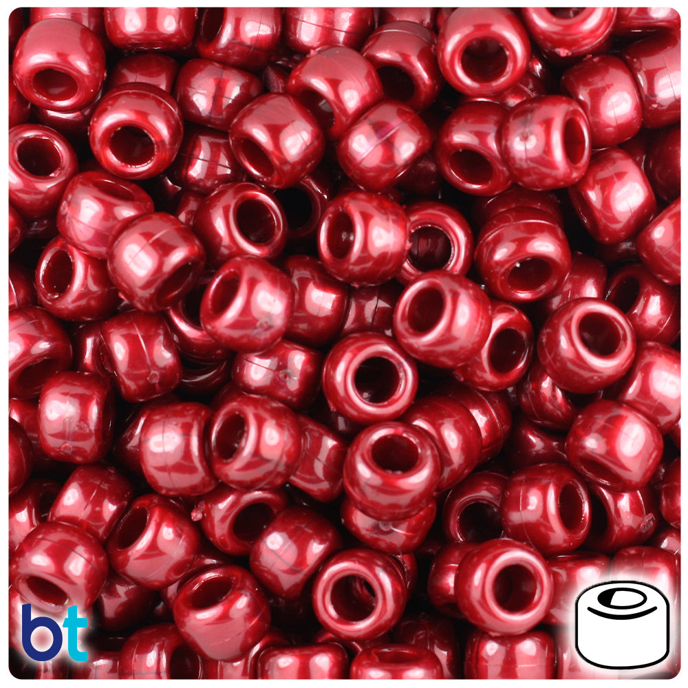 Dark Cranberry Pearl 9mm Barrel Pony Beads (500pcs)