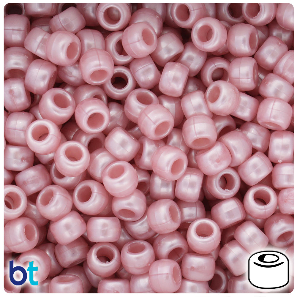 Medium Rose Pearl 9mm Barrel Pony Beads (500pcs)
