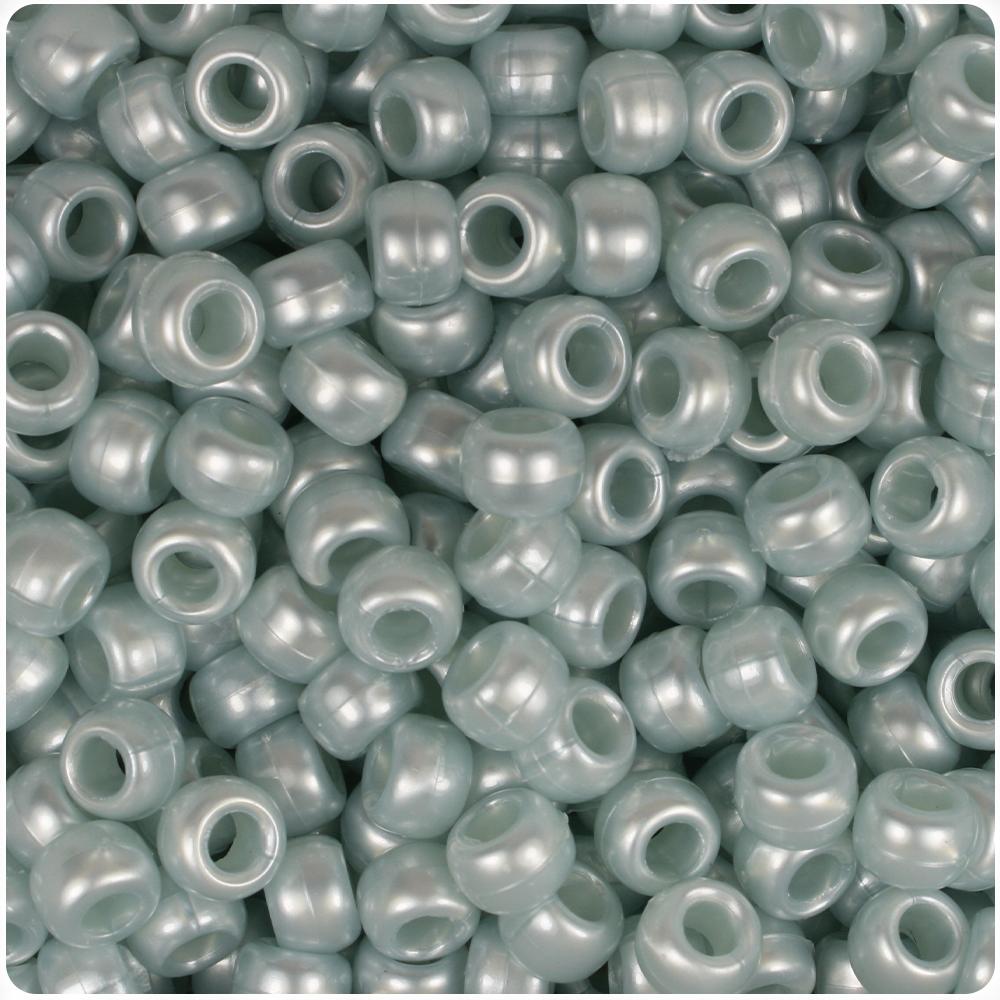 Azure Blue Pearl 9mm Barrel Pony Beads (100pcs)