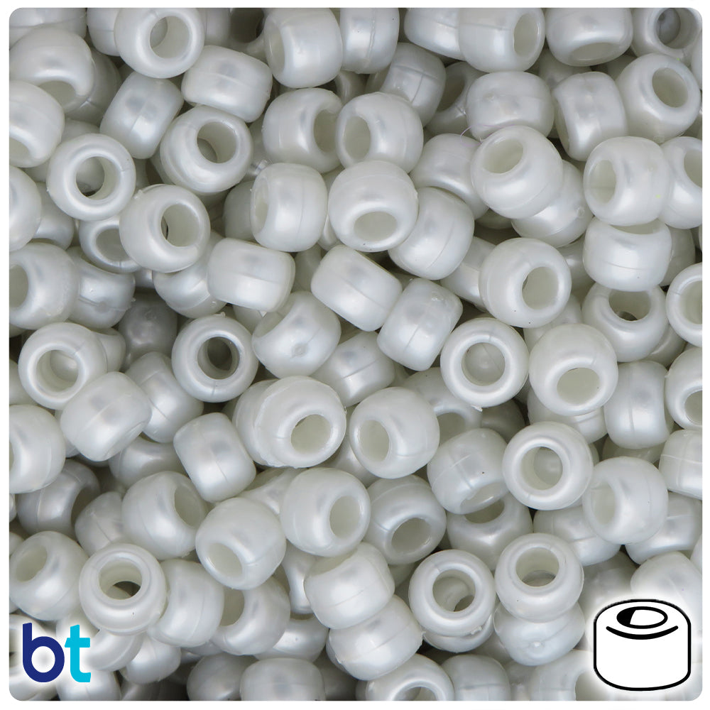 Light Silver Pearl 9mm Barrel Pony Beads (500pcs)
