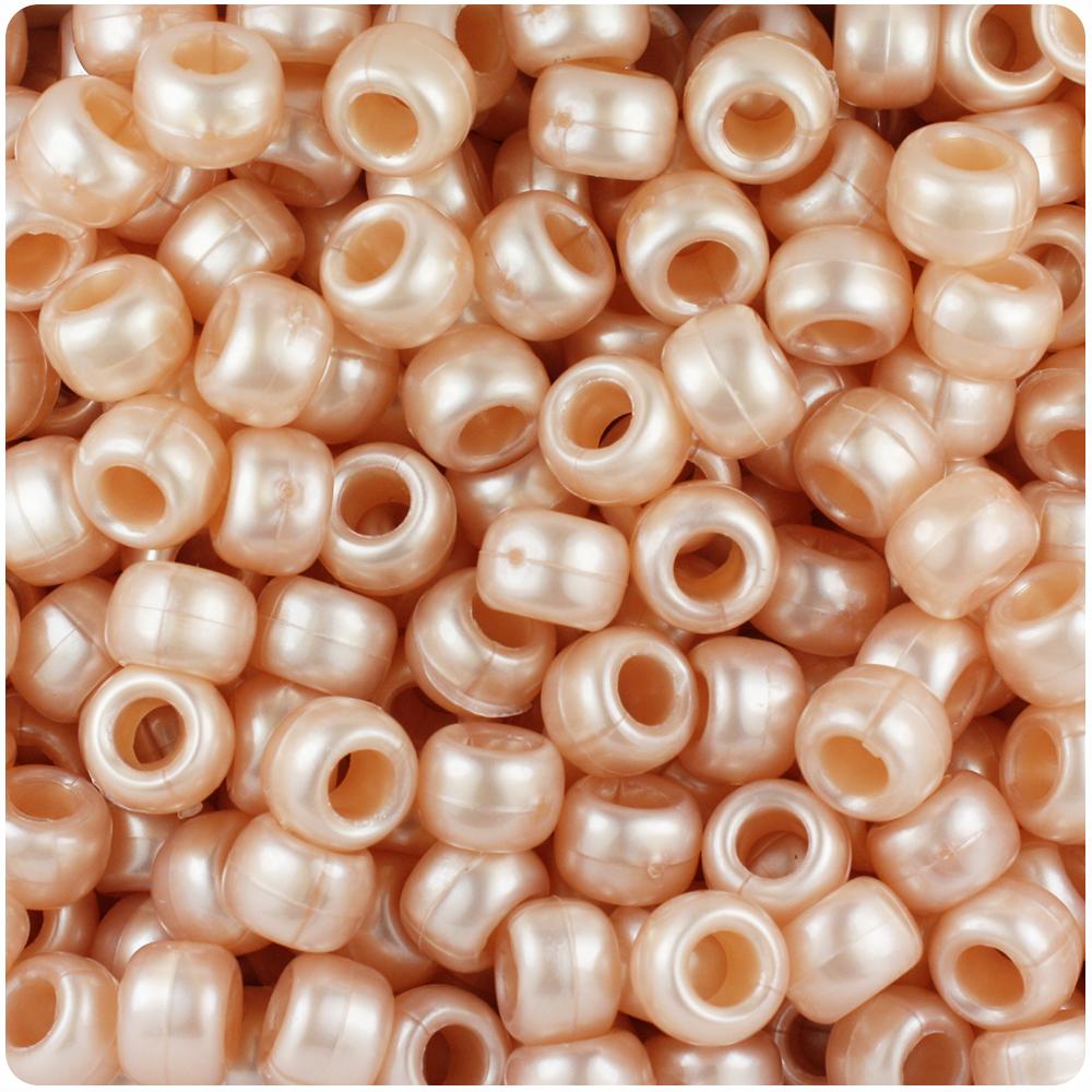 Light Peach Pearl 9mm Barrel Pony Beads (100pcs)