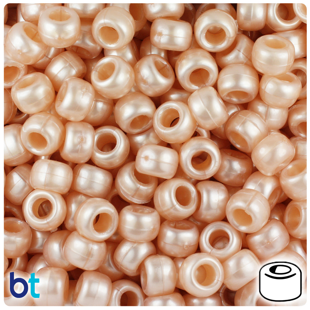 Light Peach Pearl 9mm Barrel Pony Beads (500pcs)