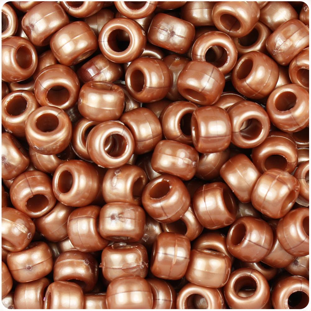 Dark Copper Pearl 9mm Barrel Pony Beads (100pcs)
