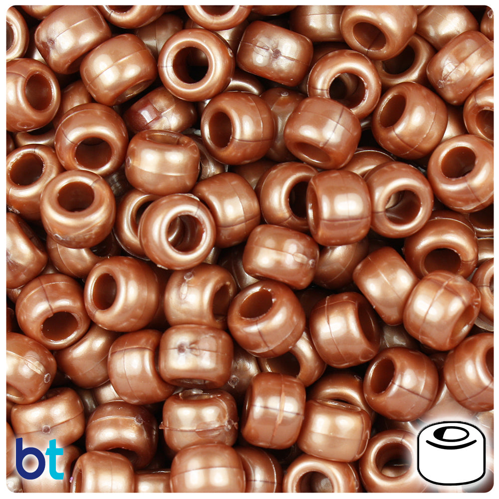 Dark Copper Pearl 9mm Barrel Pony Beads (500pcs)