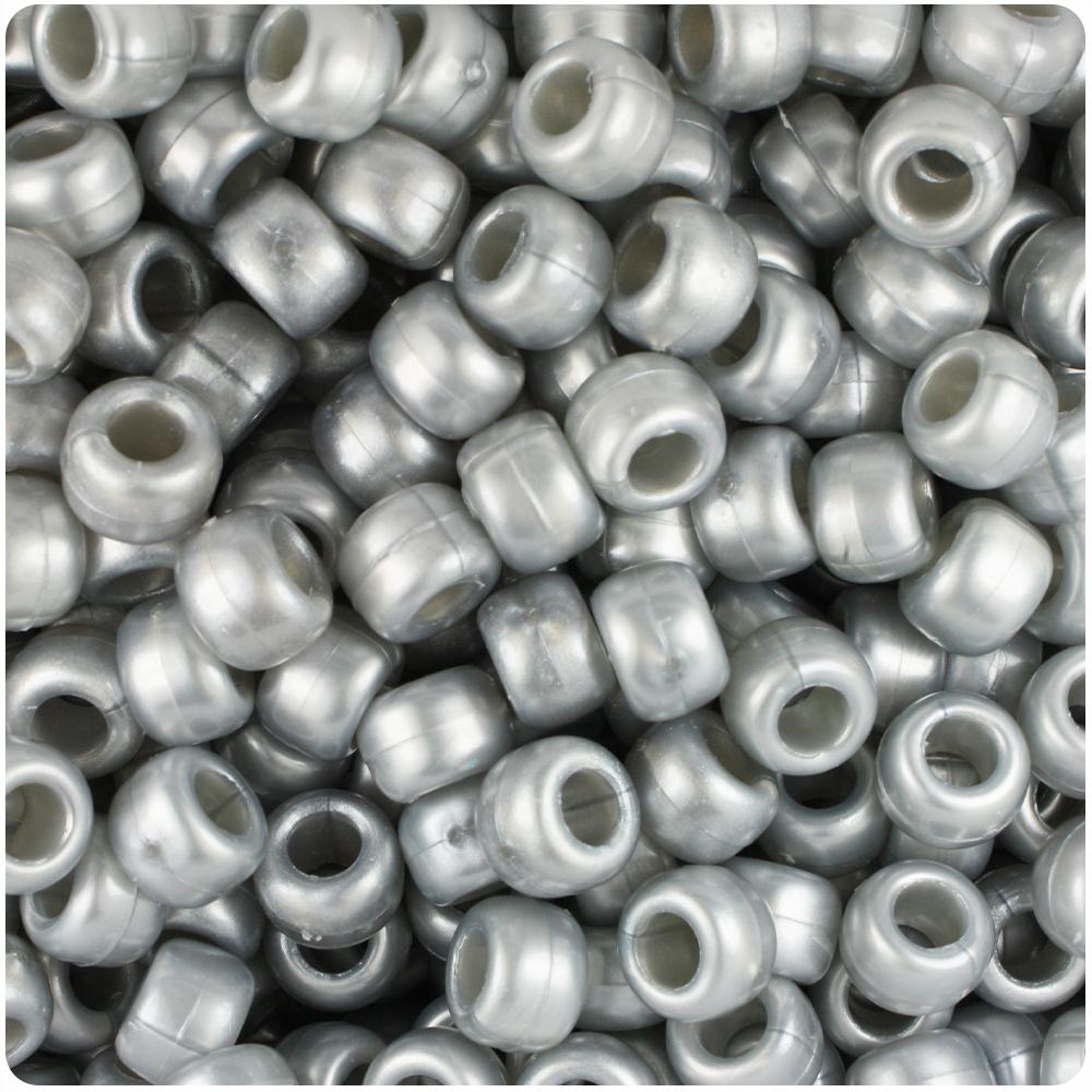 Medium Silver Pearl 9mm Barrel Pony Beads (100pcs)