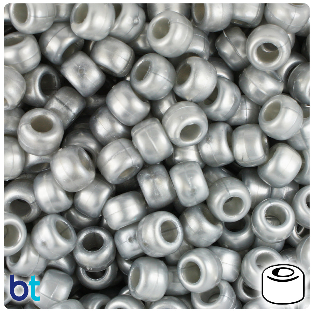 Medium Silver Pearl 9mm Barrel Pony Beads (500pcs)