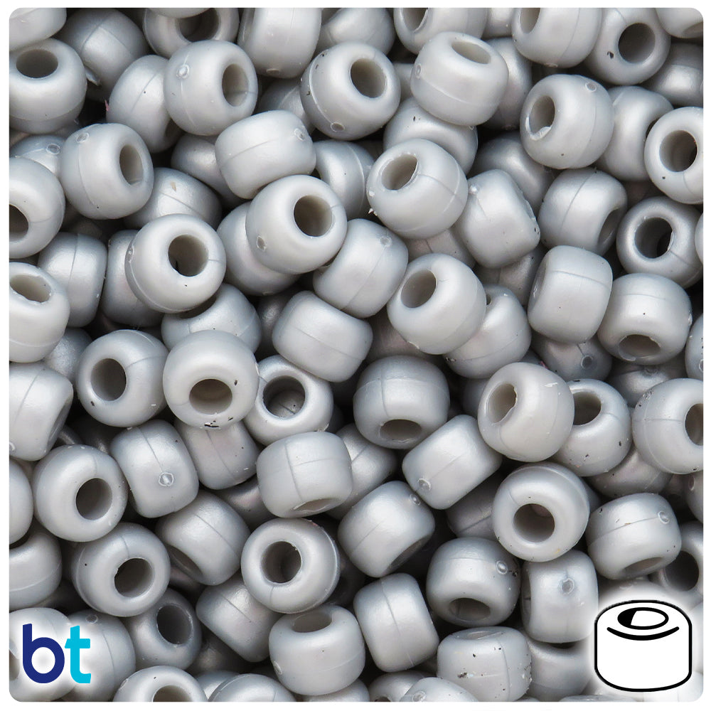 Medium Silver Ashed Pearl 9mm Barrel Pony Beads (500pcs)