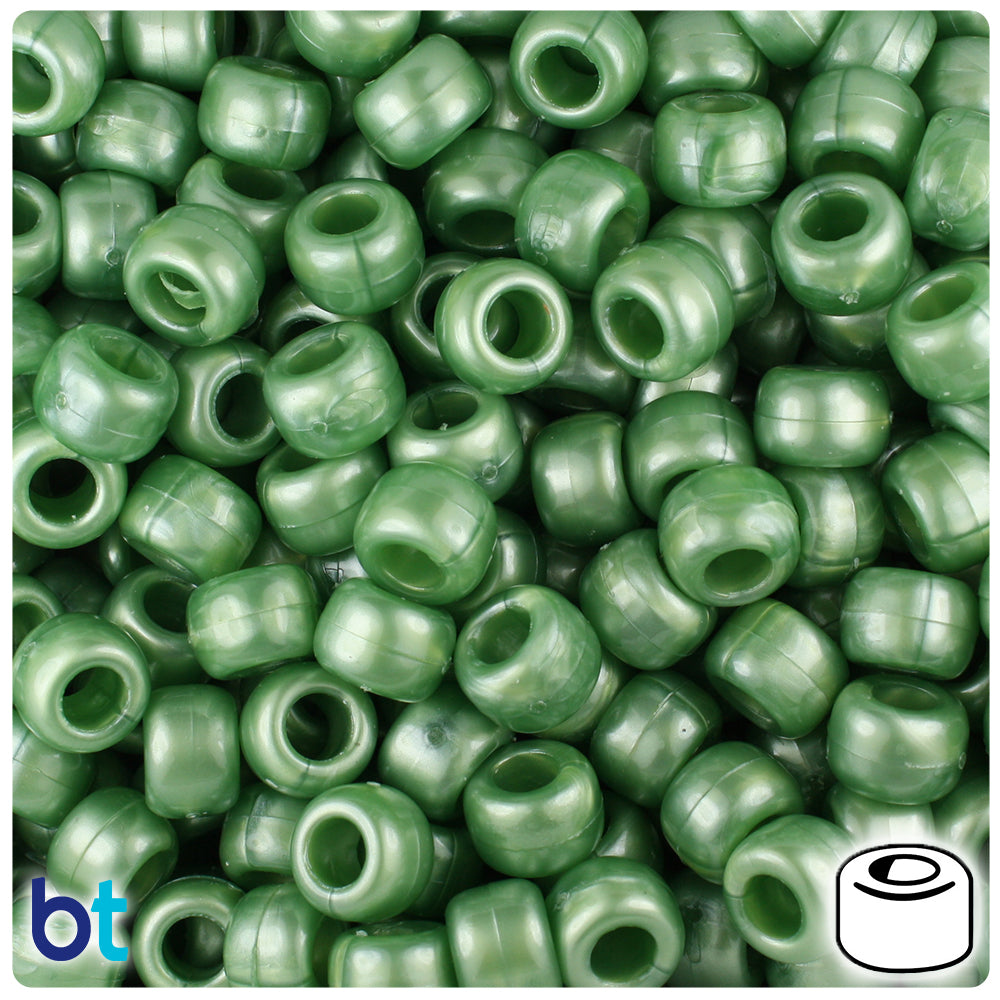 Fern Green Pearl 9mm Barrel Pony Beads (500pcs)