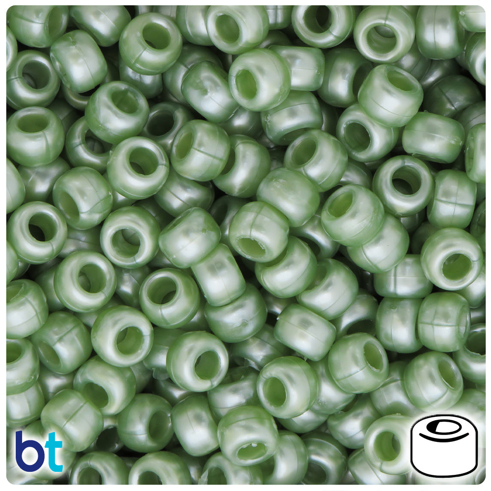 Light Fern Green Pearl 9mm Barrel Pony Beads (500pcs)