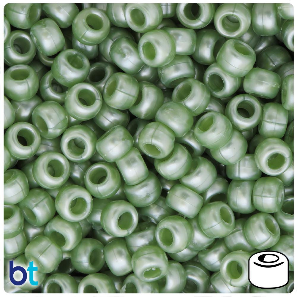 Light Fern Green Pearl 9mm Barrel Pony Beads (100pcs)