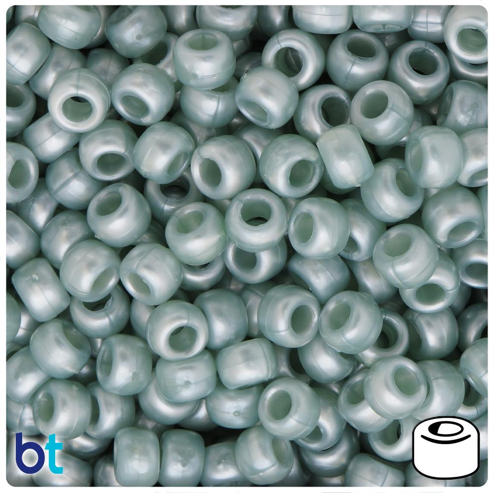 Dark Sea Foam Pearl 9mm Barrel Pony Beads (100pcs)