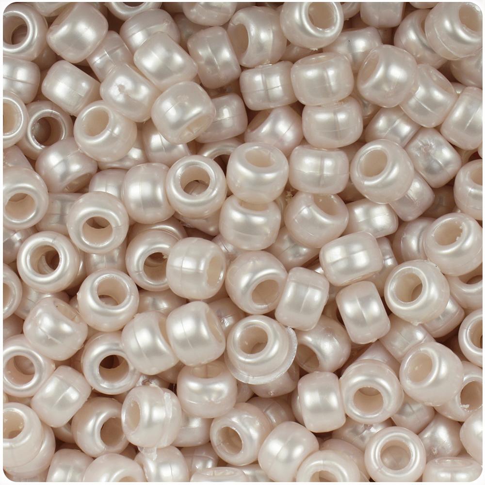 Pale Peach Pearl 9mm Barrel Pony Beads (100pcs)