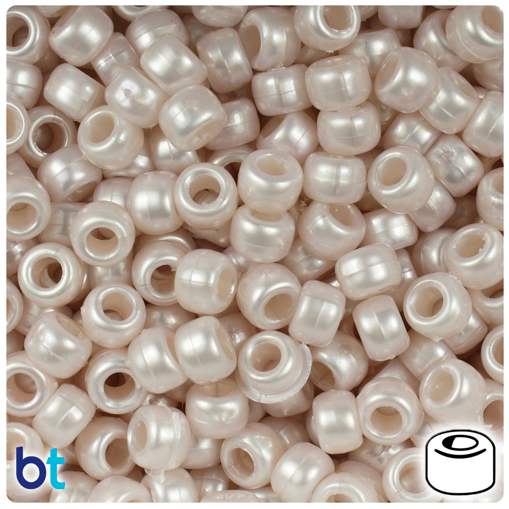 Pale Peach Pearl 9mm Barrel Pony Beads (500pcs)