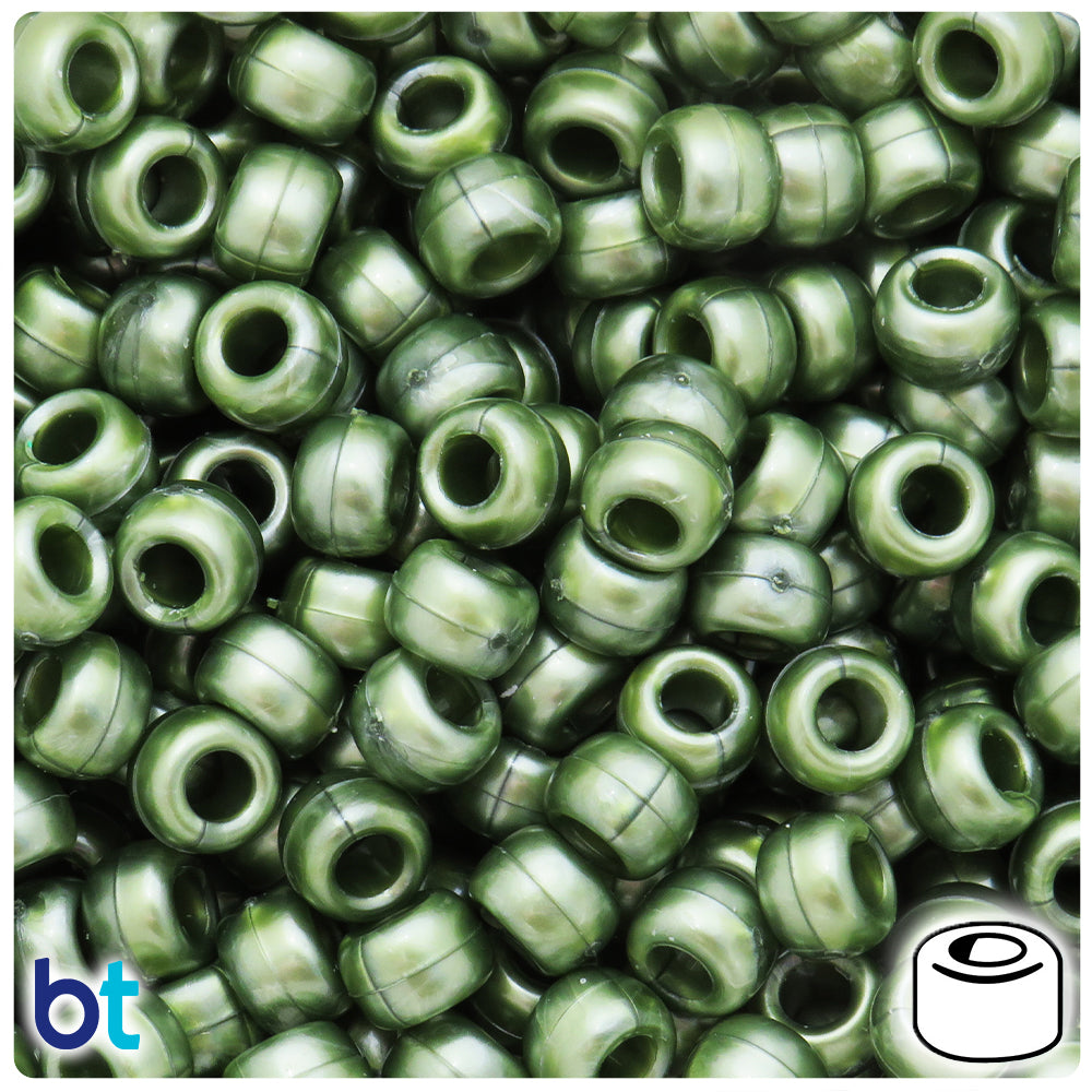 Dark Olivine Pearl 9mm Barrel Pony Beads (500pcs)