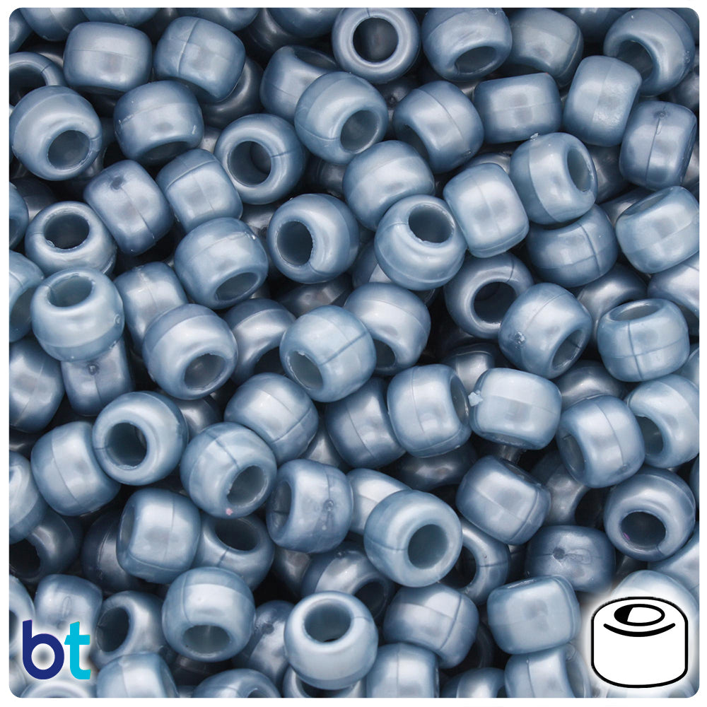 Medium Steel Blue Pearl 9mm Barrel Pony Beads (500pcs)