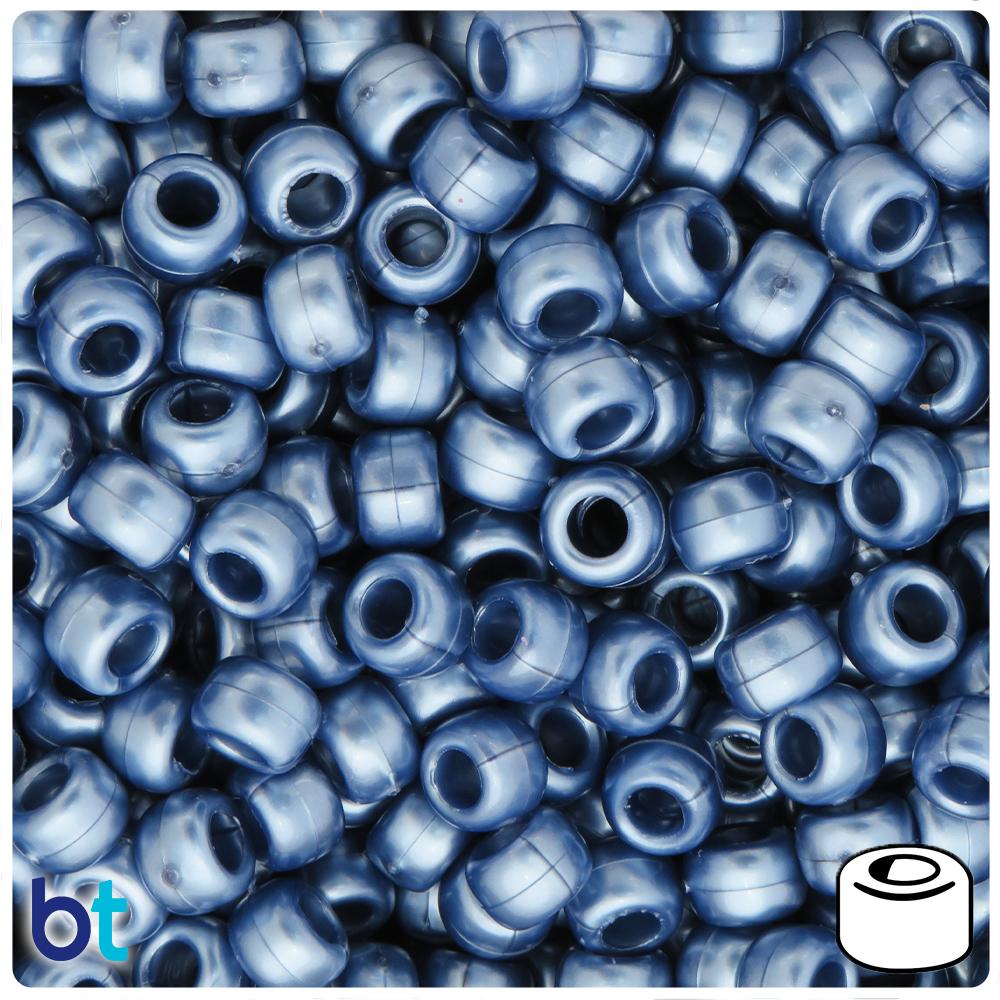 Medium Montana Blue Pearl 9mm Barrel Pony Beads (100pcs)