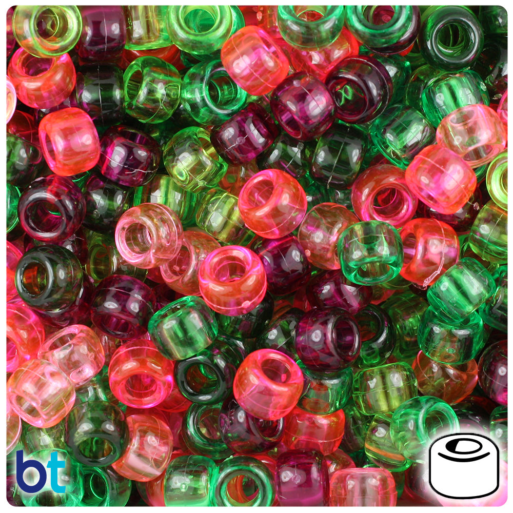 Watermelon Mix Transparent 9mm Barrel Pony Beads (500pcs)