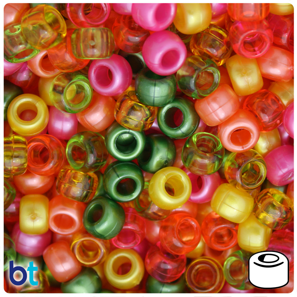 Fiesta Multi 9mm Barrel Pony Beads (100pcs)