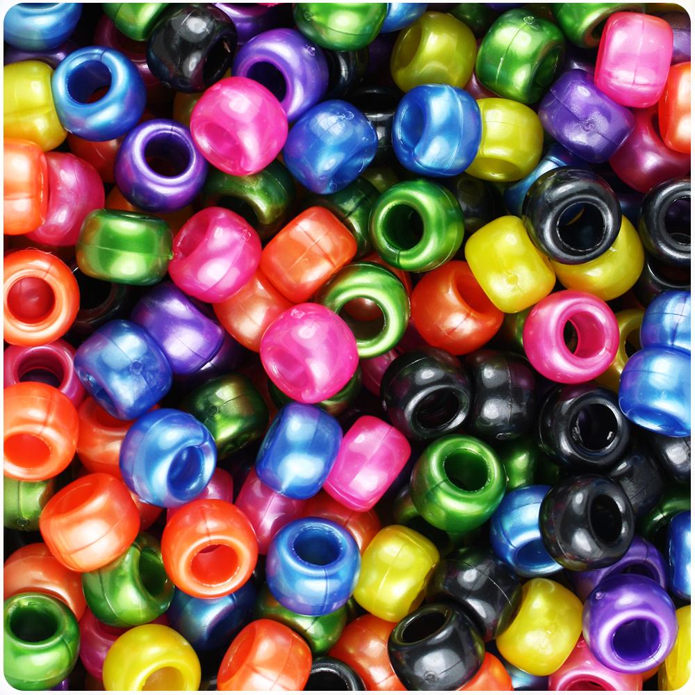 Dark Mix Pearl 9mm Barrel Pony Beads (100pcs)