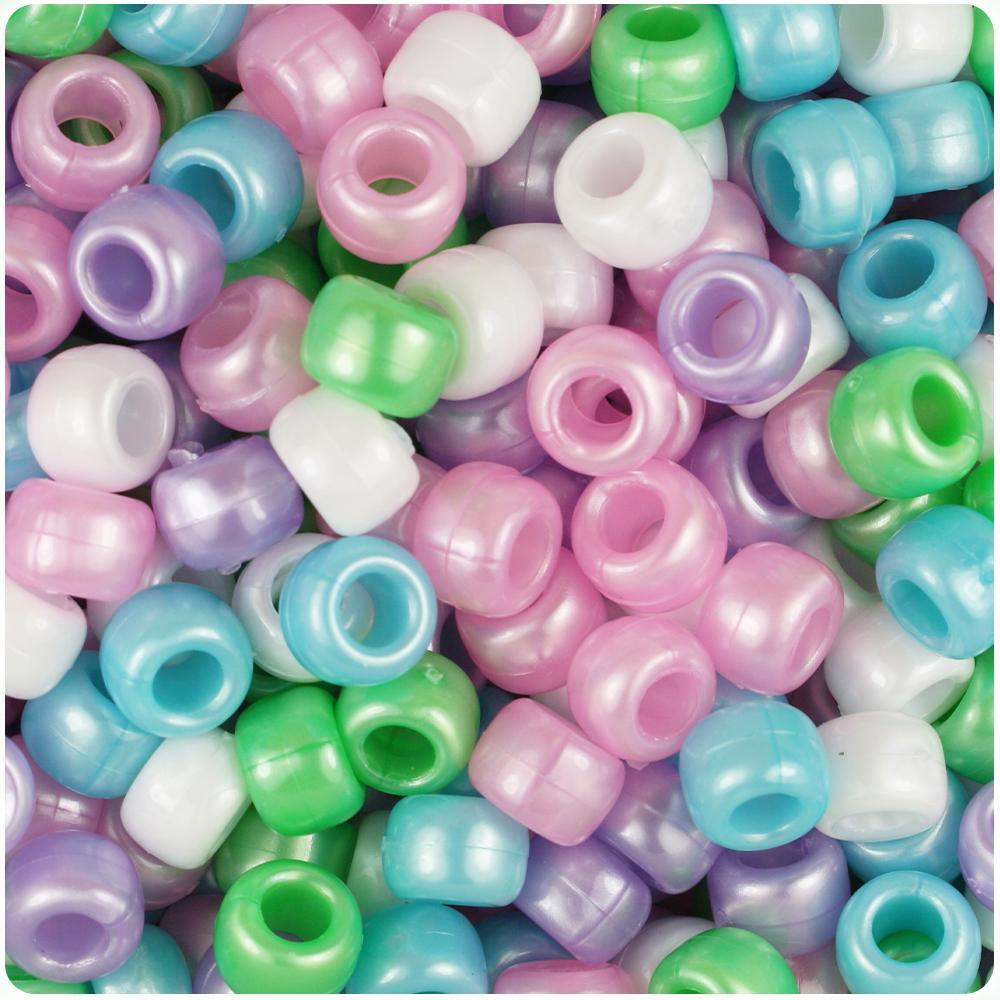 Pastel Mix Pearl 9mm Barrel Pony Beads (100pcs)