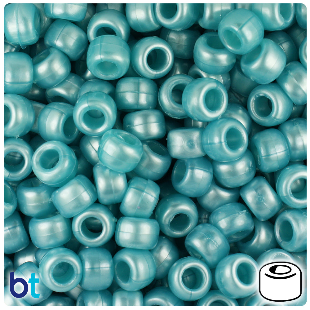 Sky Blue Pearl 9mm Barrel Pony Beads (500pcs)