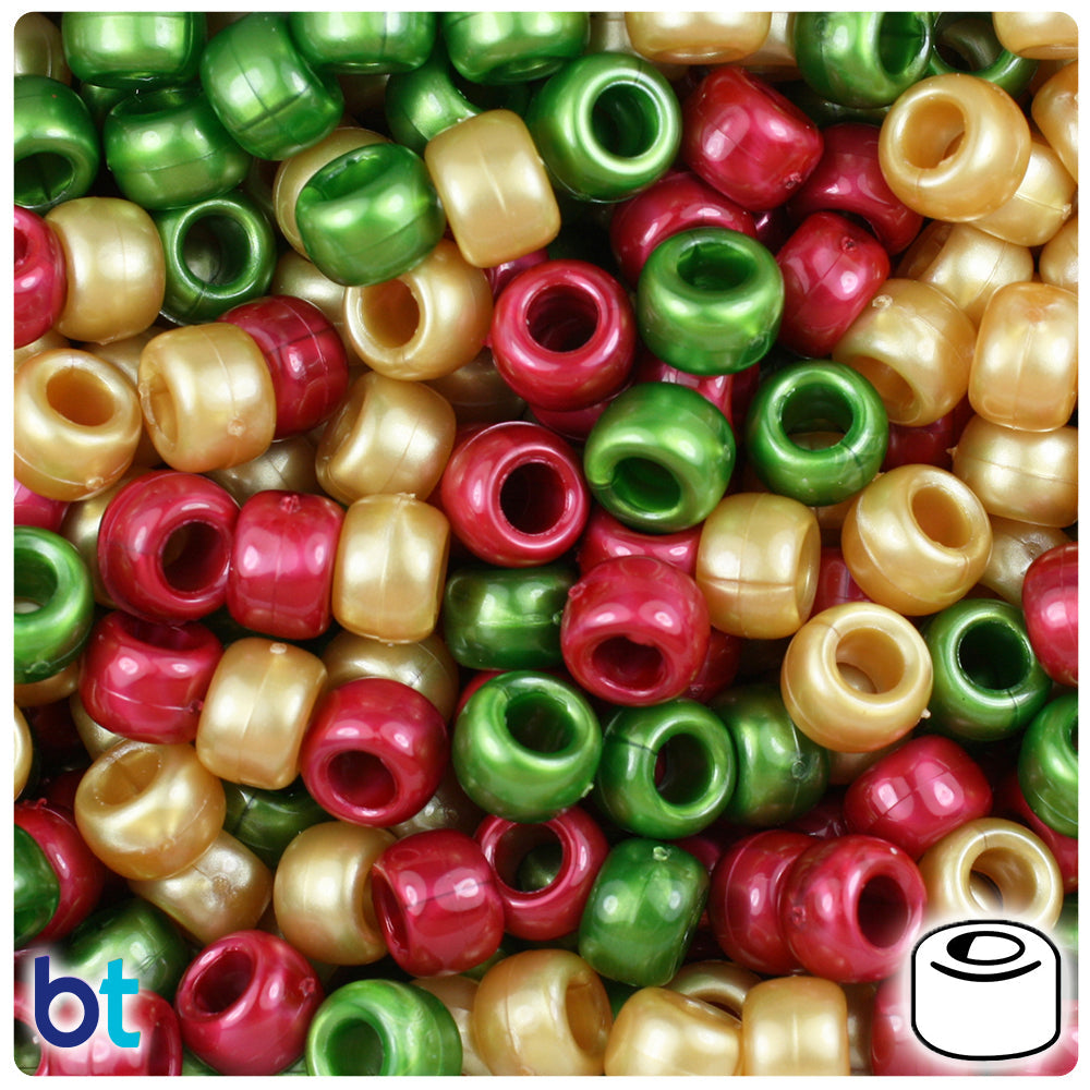 Christmas Pearl Mix 9mm Barrel Pony Beads (100pcs)