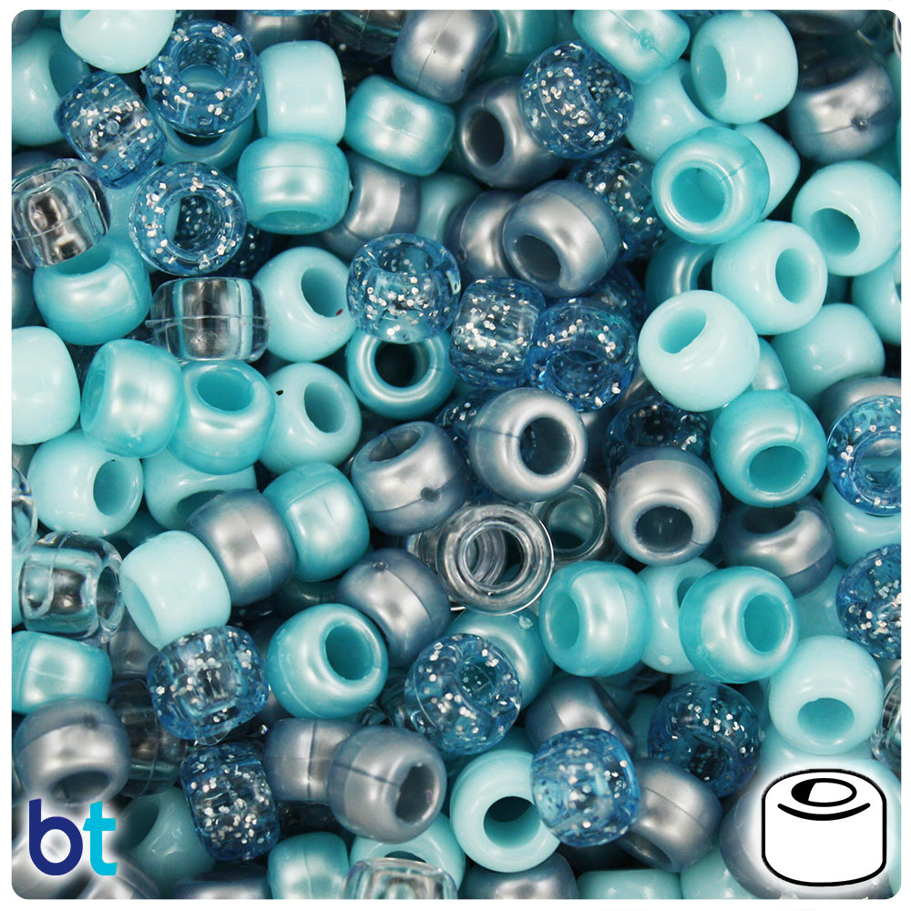 Light Blue Mix 9mm Barrel Pony Beads (500pcs)