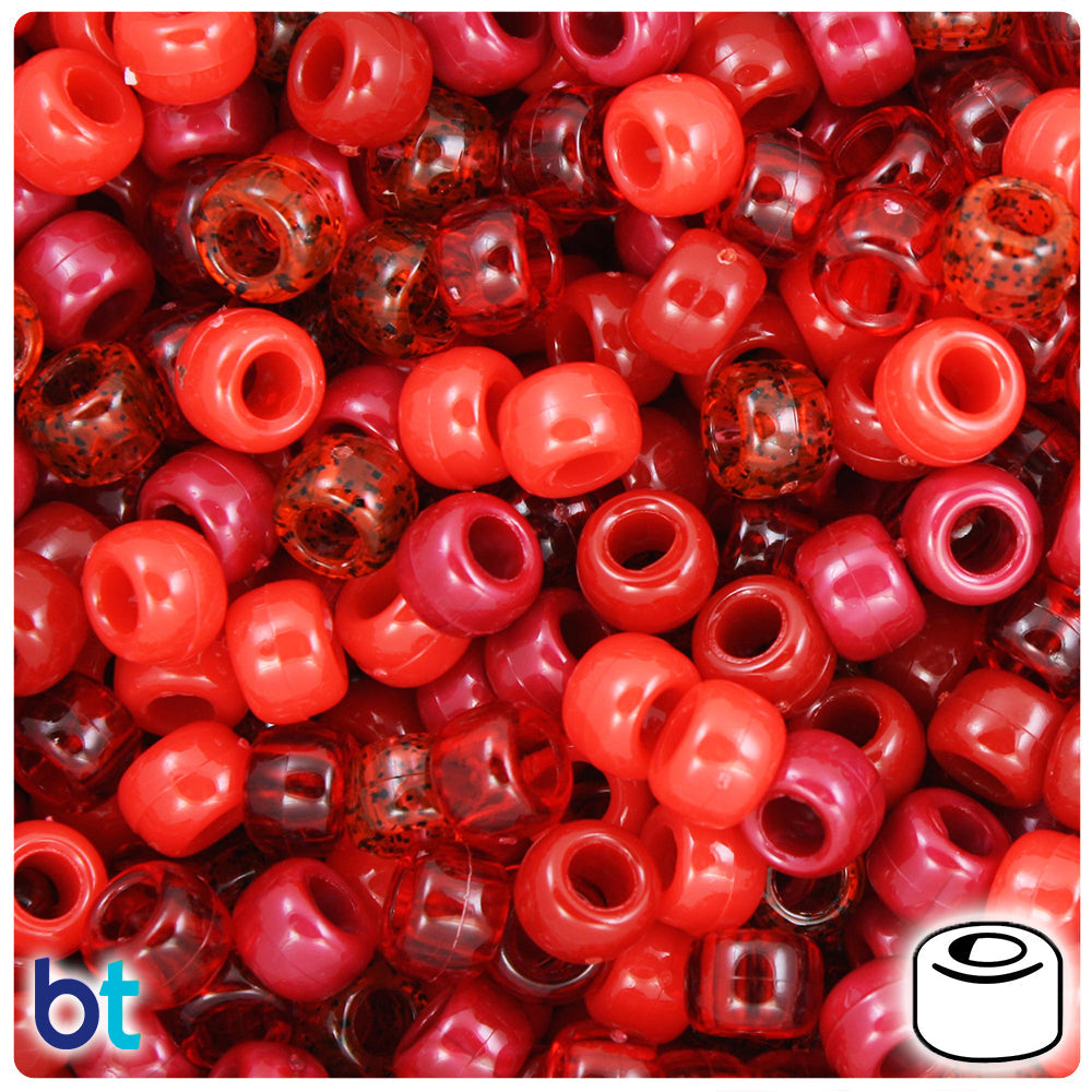 Red Multi 9mm Barrel Pony Beads (100pcs)
