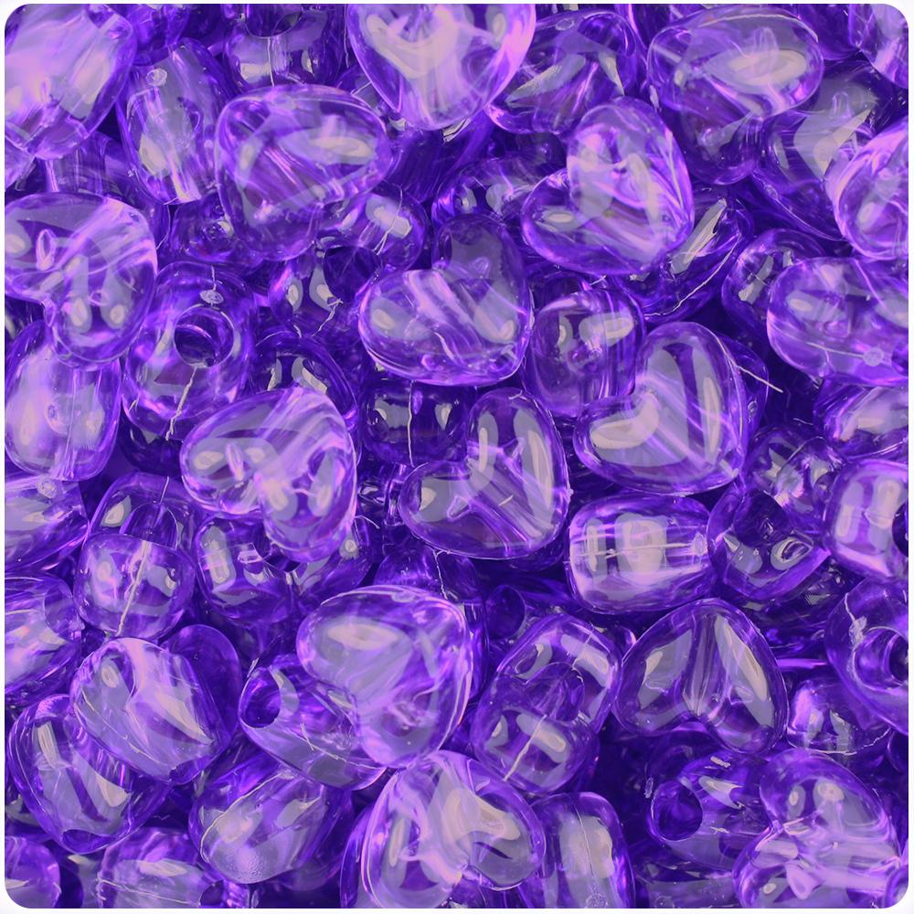 Amethyst Transparent 12mm Heart (VH) Pony Beads (50pcs)