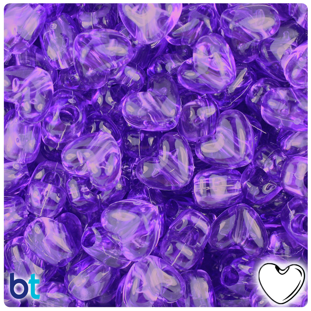 Amethyst Transparent 12mm Heart (VH) Pony Beads (250pcs)