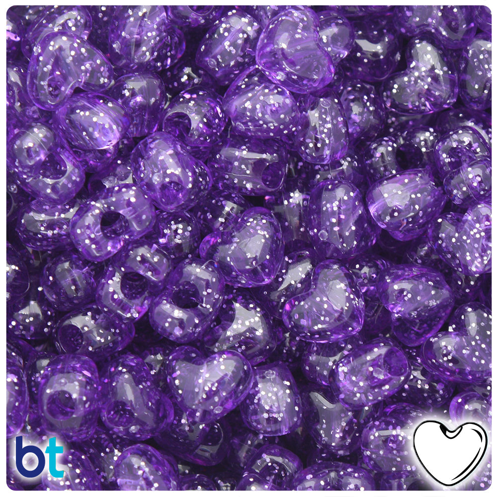 Amethyst Sparkle 12mm Heart (VH) Pony Beads (250pcs)