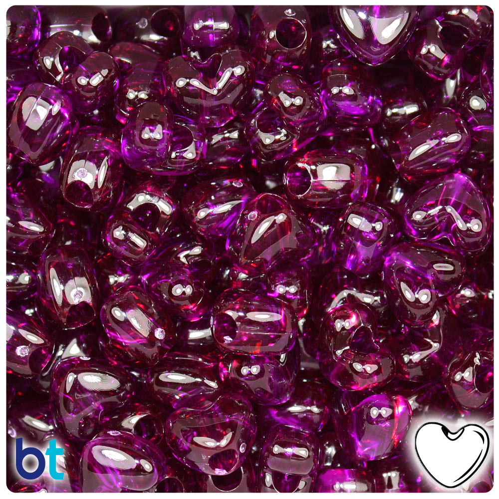 Dark Amethyst Transparent 12mm Heart (VH) Pony Beads (250pcs)