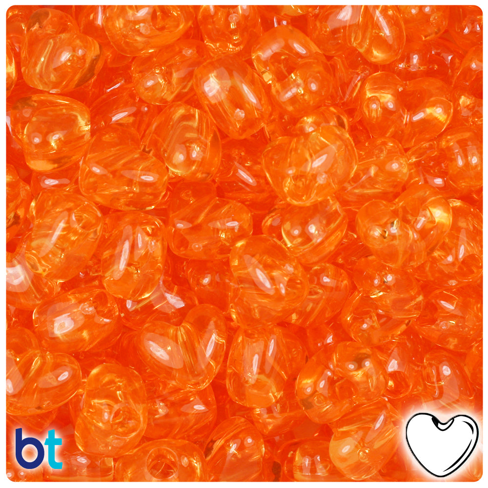 Orange Transparent 12mm Heart (VH) Pony Beads (250pcs)