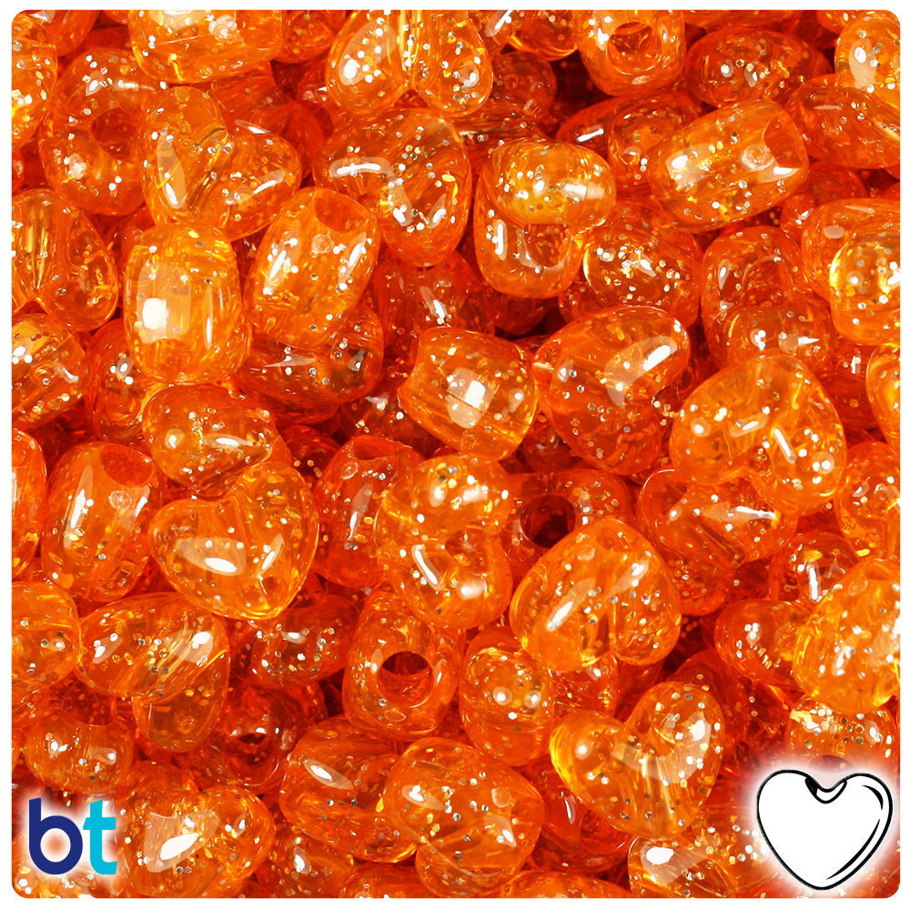 Orange Sparkle 12mm Heart (VH) Pony Beads (250pcs)
