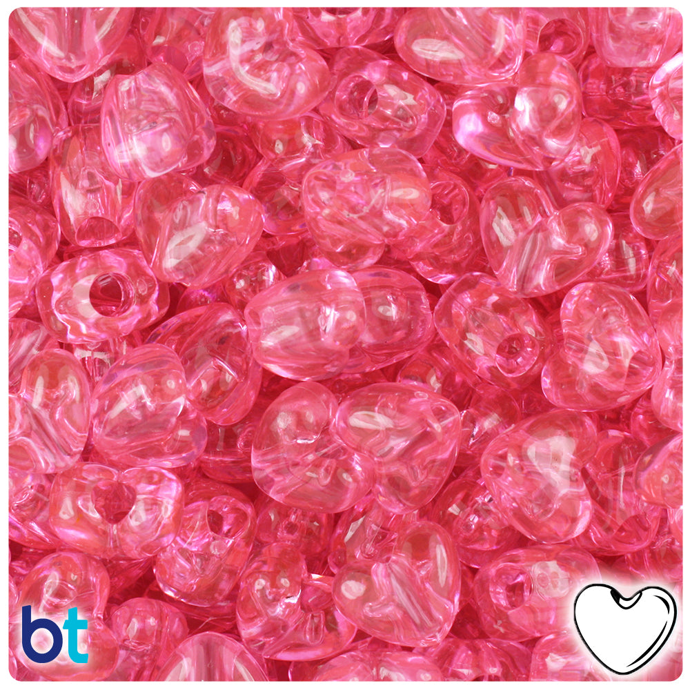 Pink Transparent 12mm Heart (VH) Pony Beads (250pcs)