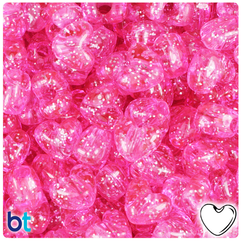 Pink Sparkle 12mm Heart (VH) Pony Beads (250pcs)