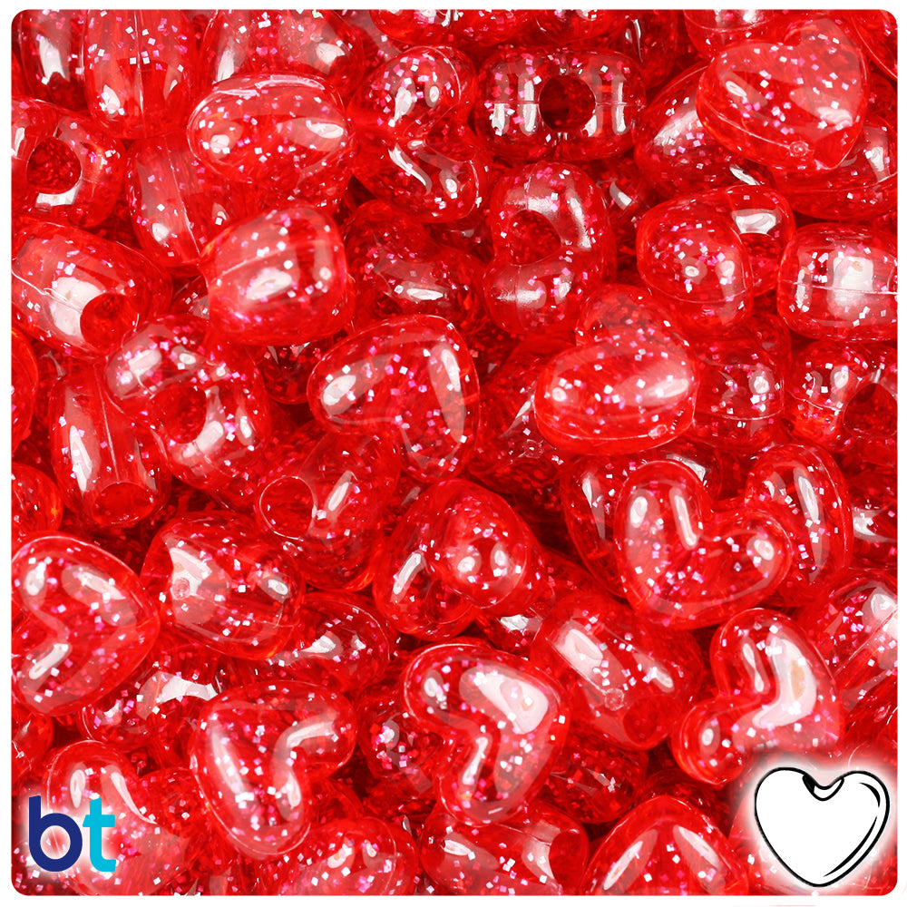 Ruby Sparkle 12mm Heart (VH) Pony Beads (250pcs)
